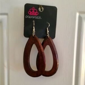 Paparazzi Rich Brown Wooden Teardrop Earrings